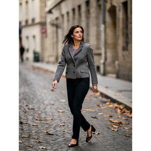 Jack Wills Womens Grey Herringbone Wool Blazer Jacket UK 8 US 4 Tailored Fit Wit